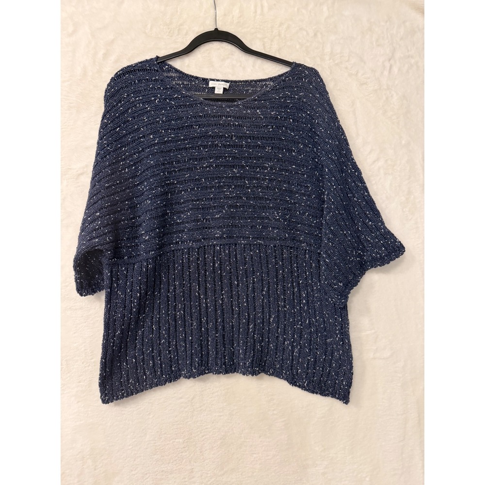 Pure Jill J. Jill Navy Blue Kimono Mixed Stitch Cotton Blend Sweater Small Missy